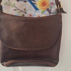 AUTHENTIC VINTAGE COACH HANDBAG BROWN LEATHER FLAP LONG ADJUSTABLE STRAPS